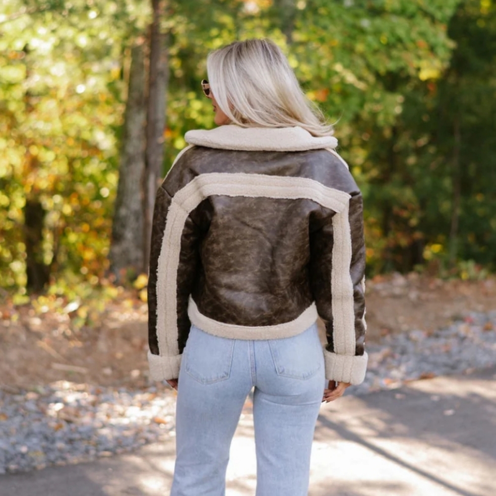 New! Ashland Shearling Coat-Espresso/faux leather jacket - Picture 5 of 7